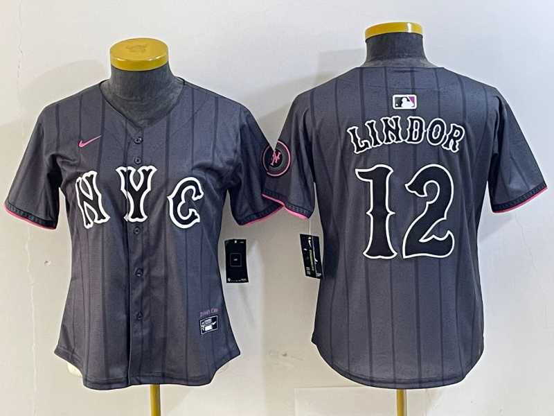 Women%27s New York Mets #12 Francisco Lindor Grey 2024 City Connect Cool Base Stitched Jersey